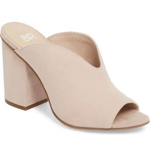 BP Tonya Blush Suede Open Toe Mule Heels